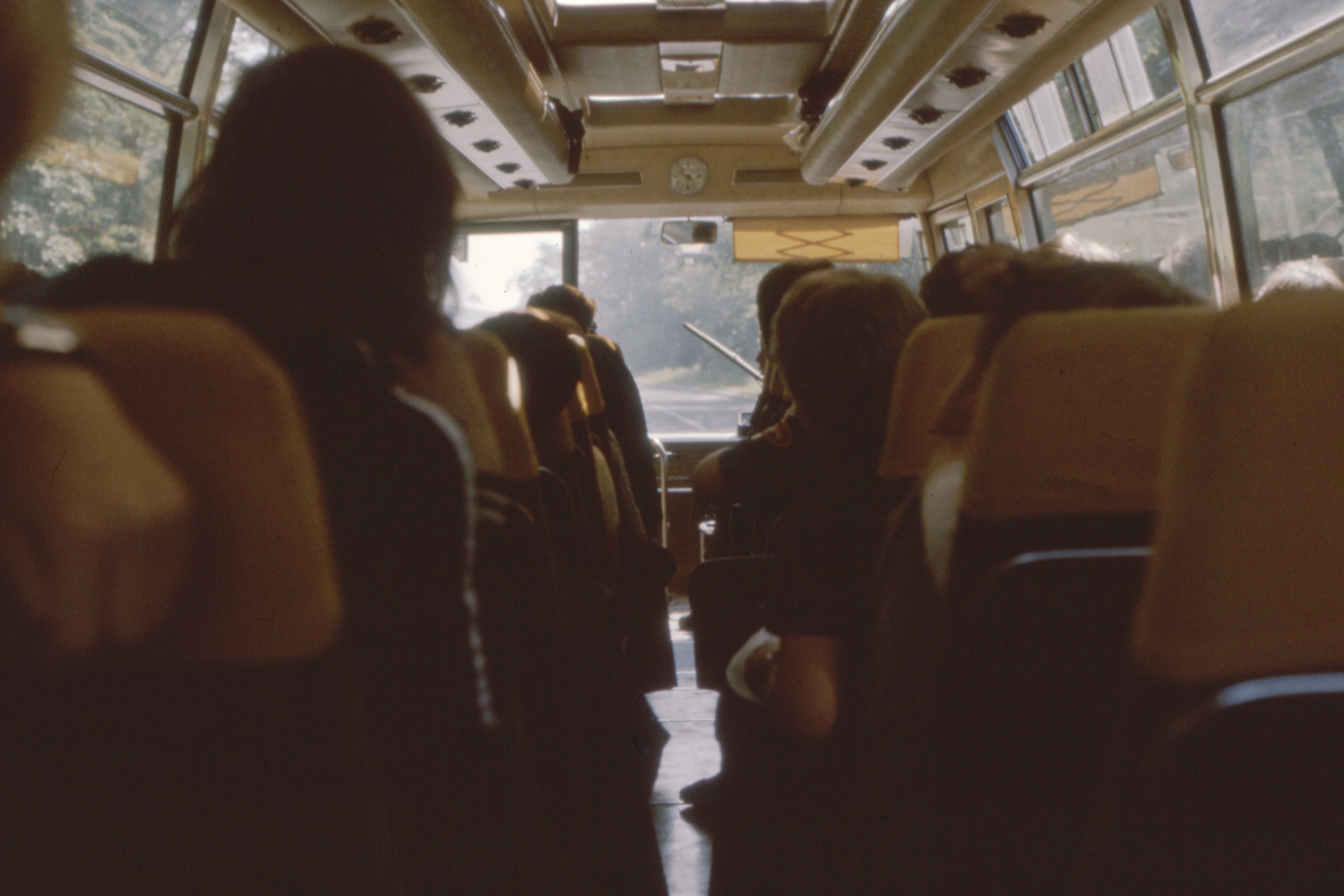 Inside a charter bus